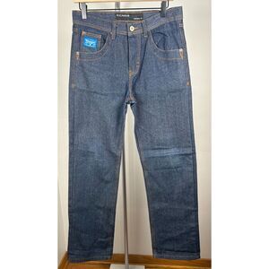 ROCAWEAR WIDE LEG JEANS SIZE 32 BLUE WOMENS Embroidered Back Pocket Y2K VTG